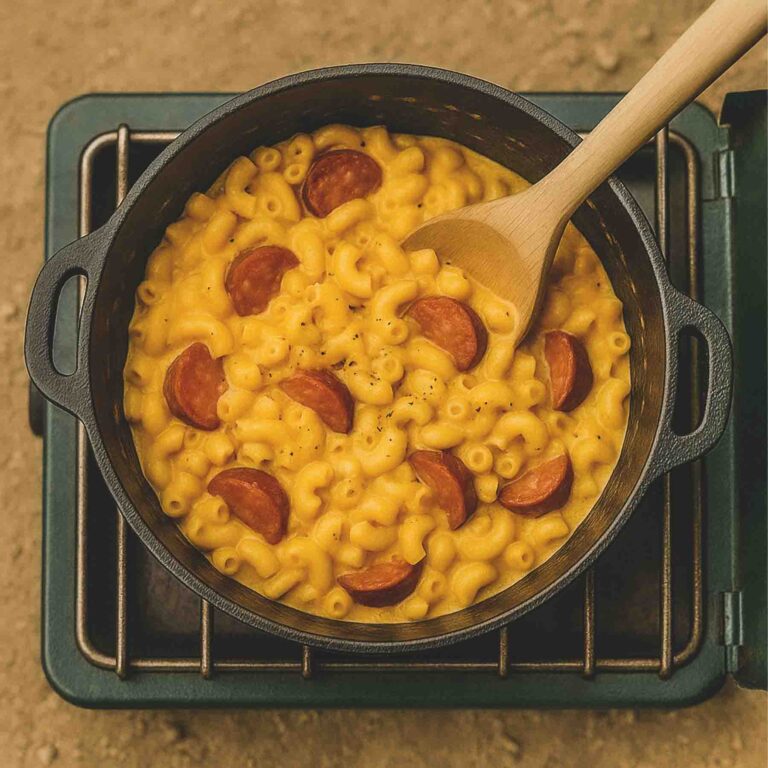 Campfire Beer Cheese Mac with Smoked Sausage Recipe