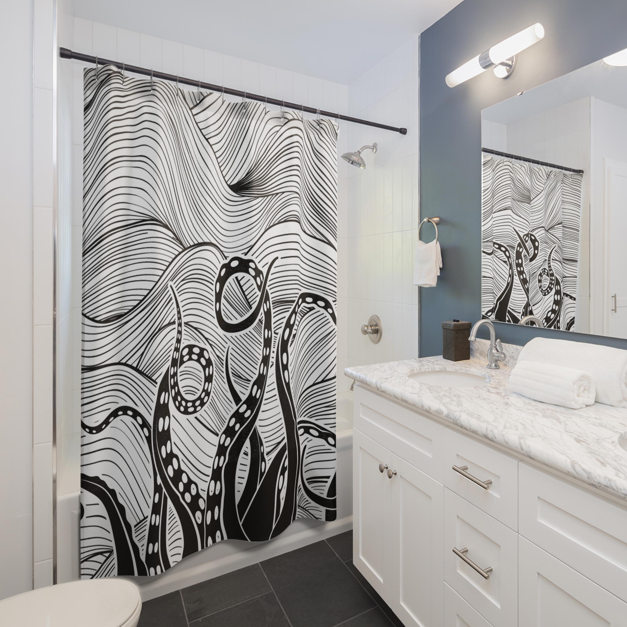 The Kraken BW Shower Curtain - Gorilla Dirt The Kraken BW Shower Curtain - Image 2