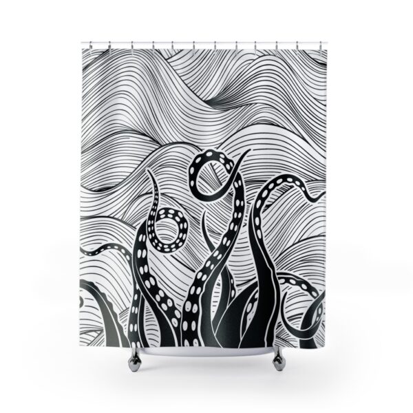 The Kraken BW Shower Curtain