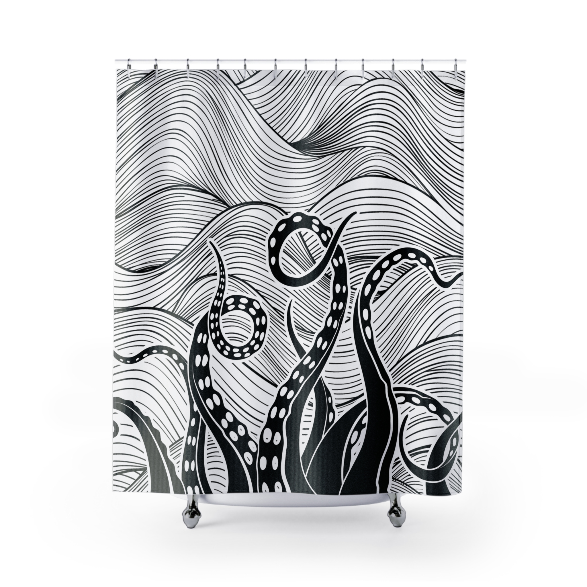 The Kraken BW Shower Curtain - Gorilla Dirt The Kraken BW Shower Curtain