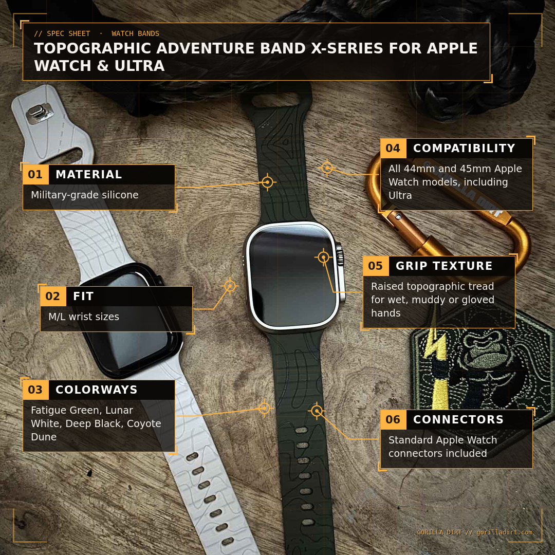 Topographic Adventure Band X-Series For Apple Watch & Ultra - Gorilla Dirt Topographic Adventure Band X-Series For Apple Watch & Ultra - Image 2