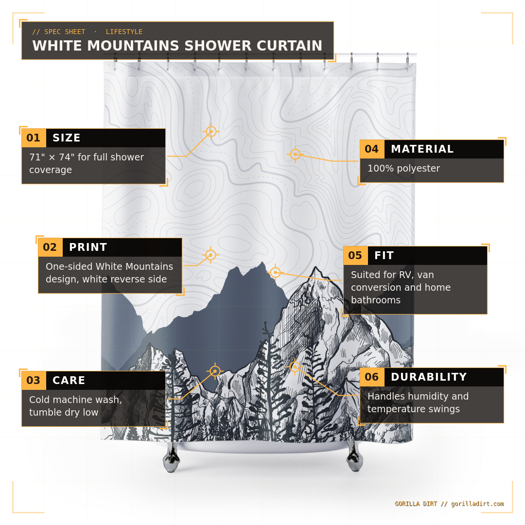 White Mountains Shower Curtain - Gorilla Dirt White Mountains Shower Curtain - Image 2
