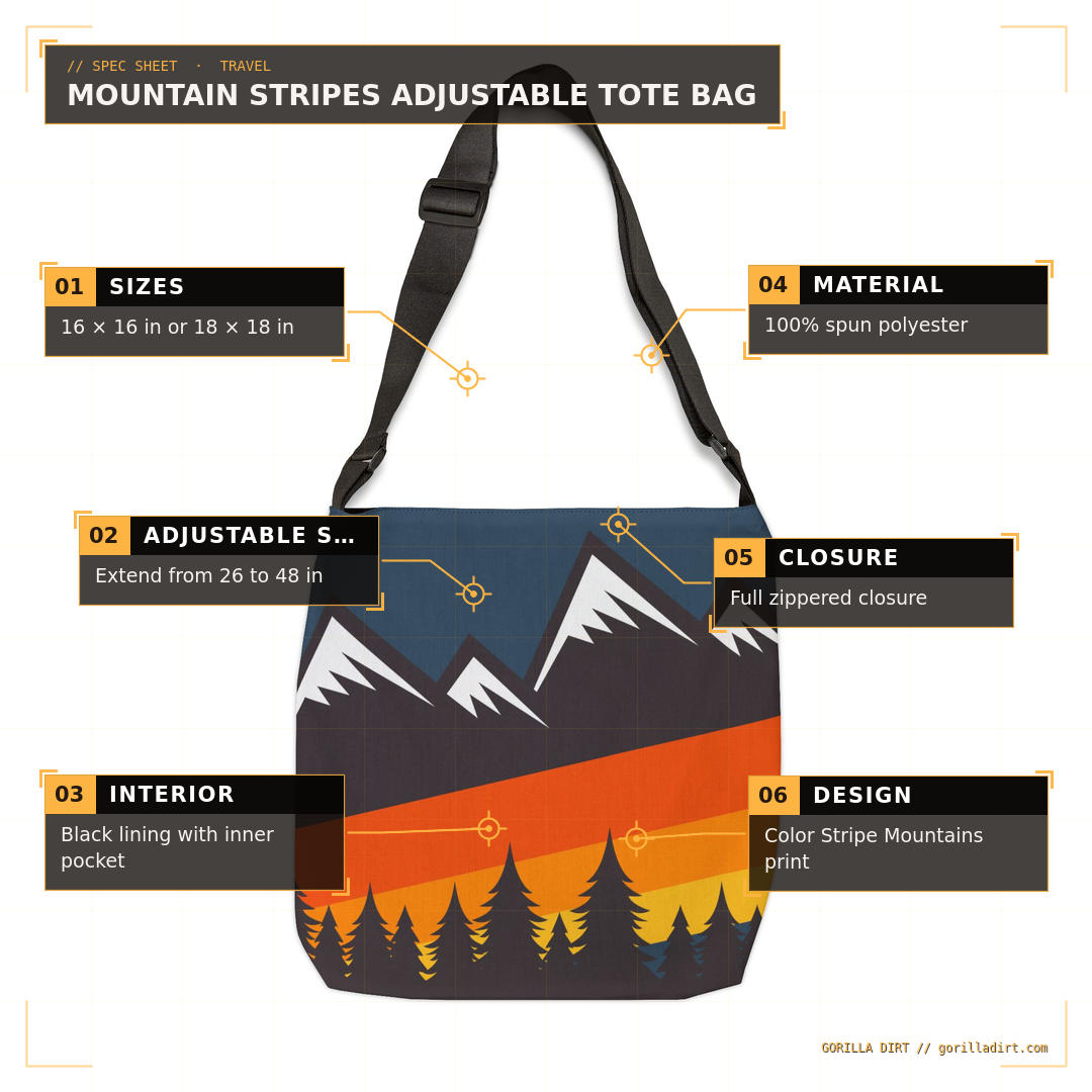 Mountain Stripes Adjustable Tote Bag - Gorilla Dirt Mountain Stripes Adjustable Tote Bag - Image 2