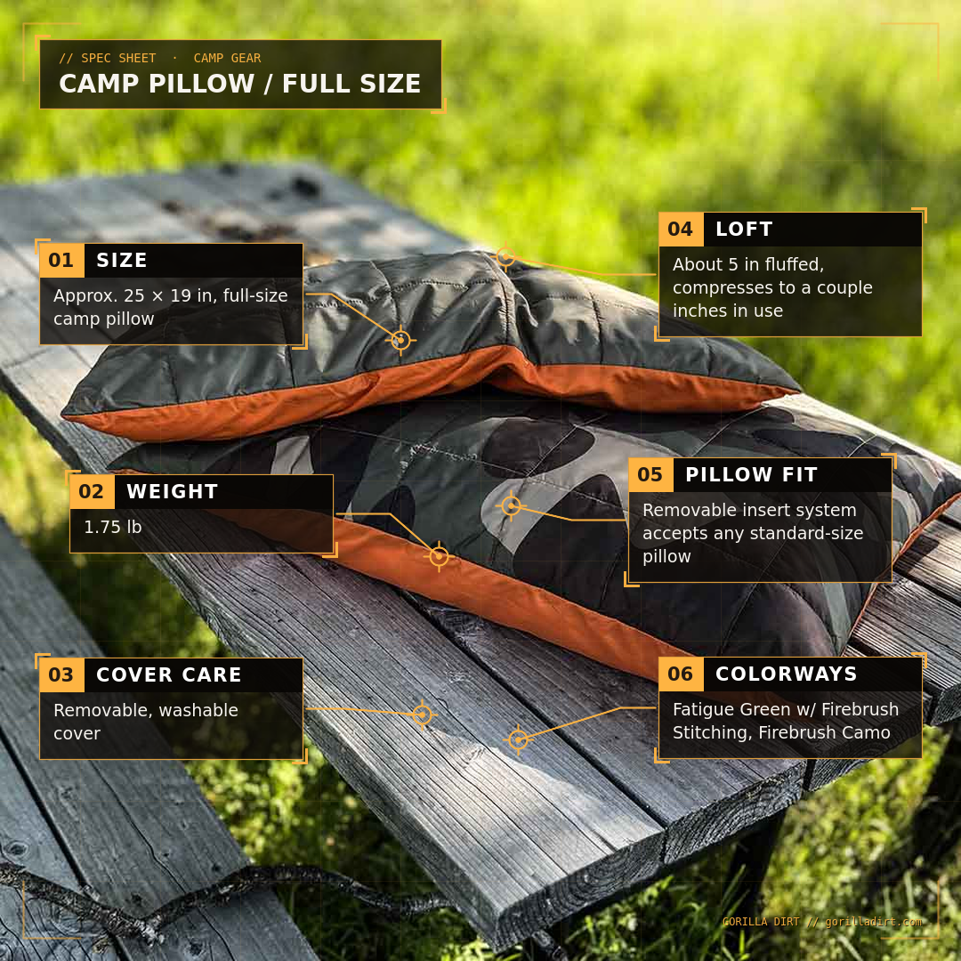 Camp Pillow / Full Size - Gorilla Dirt Camp Pillow / Full Size - Image 2
